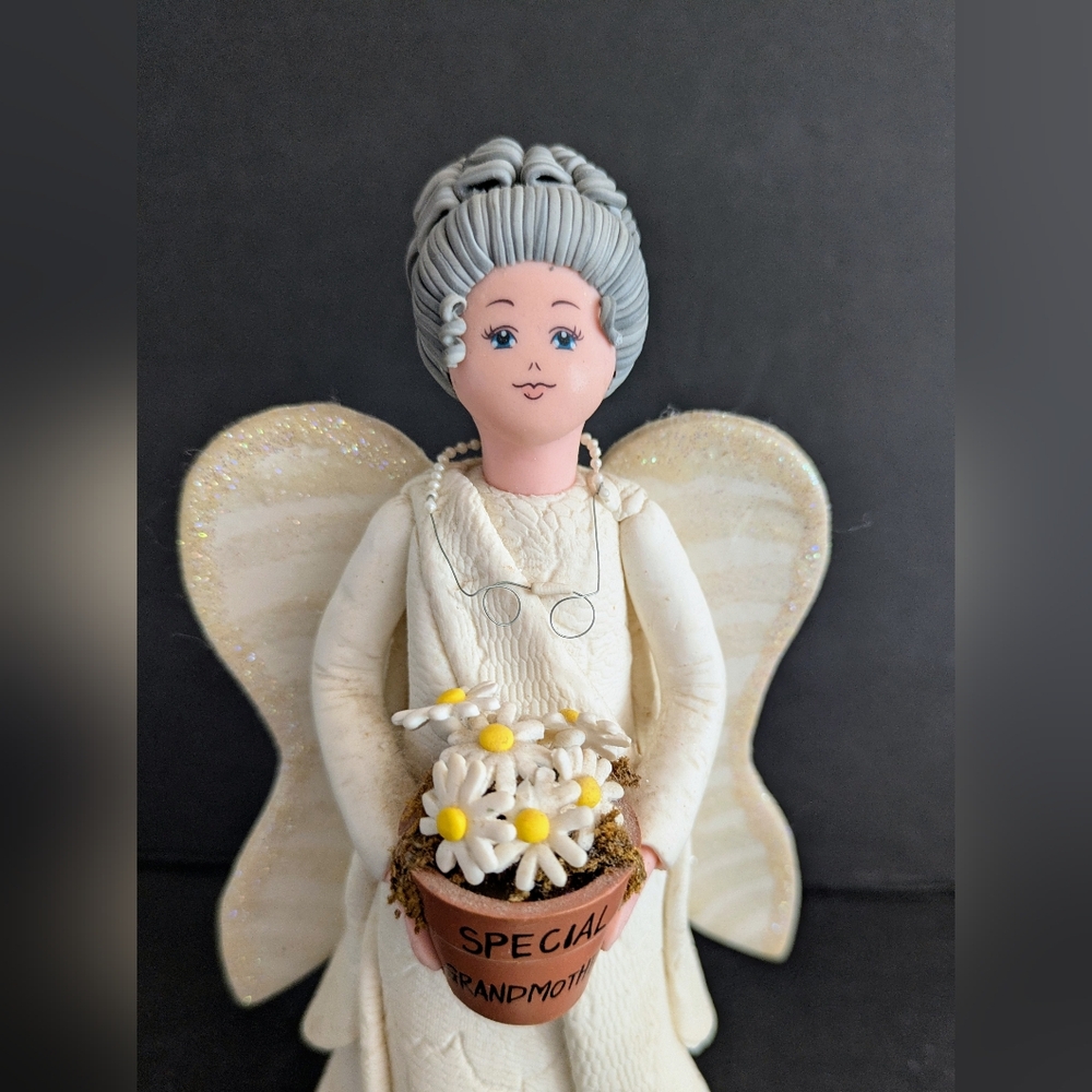Grandmother White Angel Figurine Holding 'Special Grandmother' Flower Pot